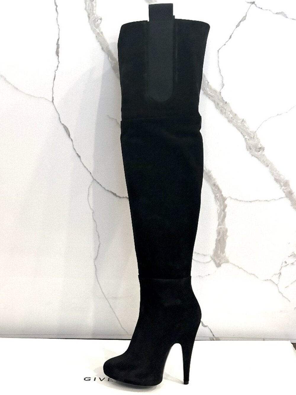 GIVENCHY Over The Knee Thigh High Tall Black Suede Heels Boots